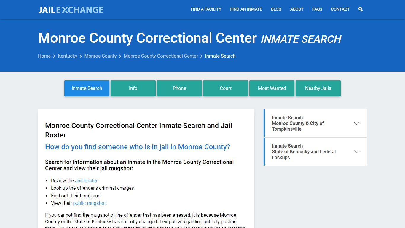 Monroe County Correctional Center Inmate Search - Jail Exchange